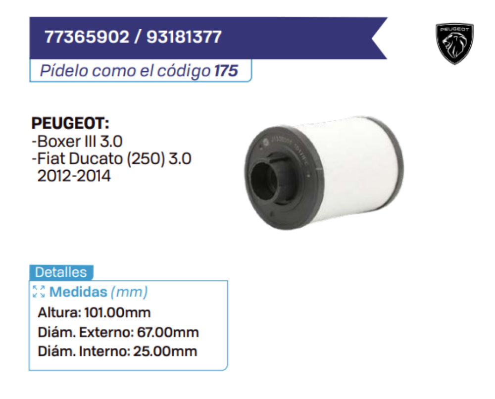 77365902 _ 93181377 Filtros de petróleo PEUGEOT
