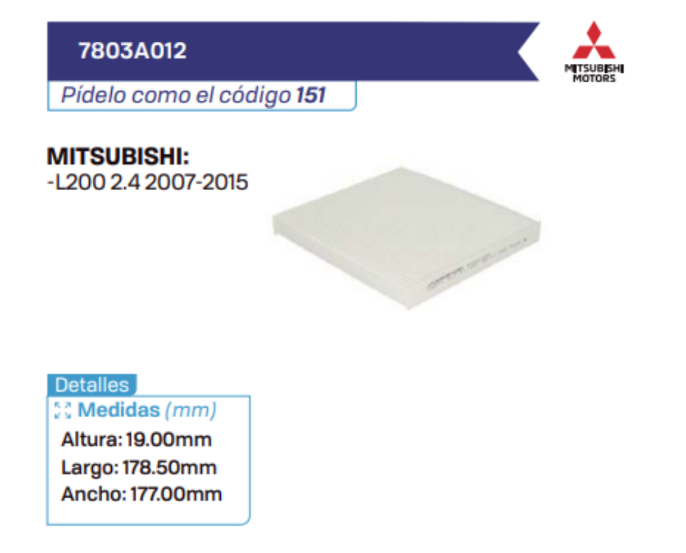 7803A012 Filtros de cabina MITSUBISHI