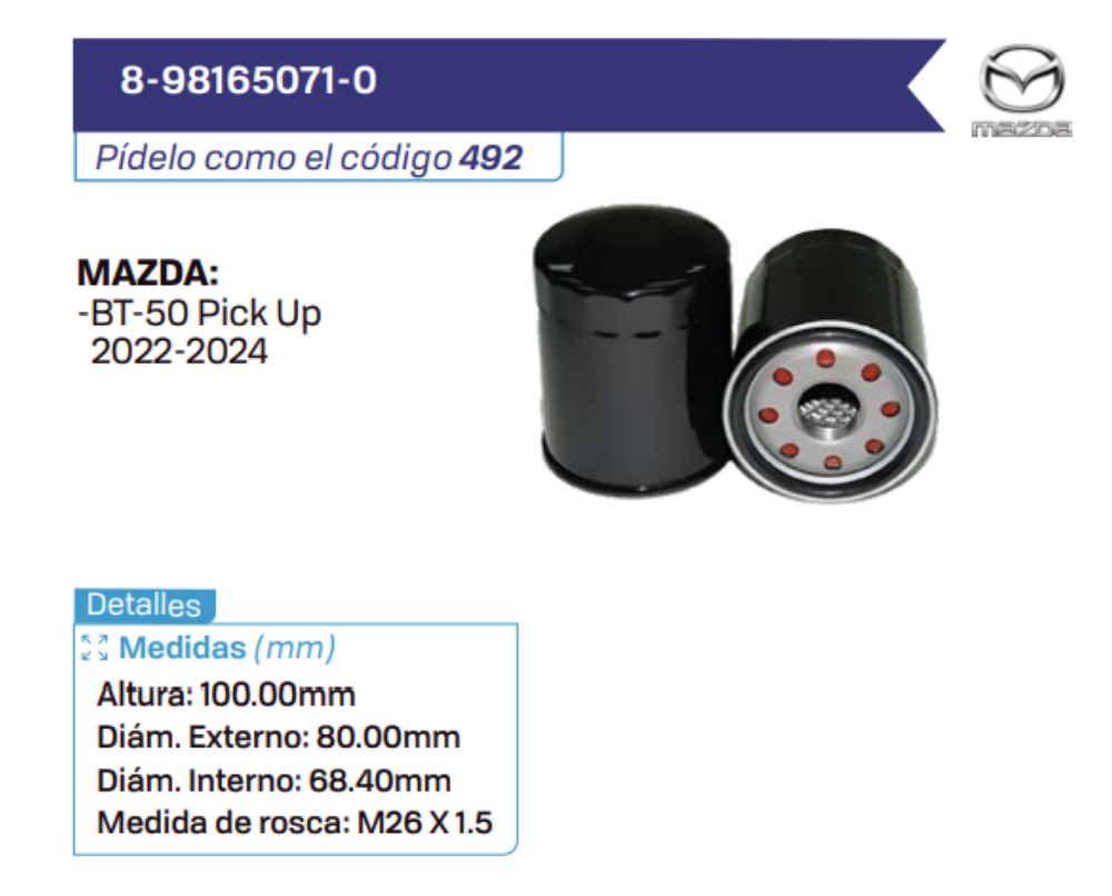 8-98165071-0 Filtros de aceite MAZDA