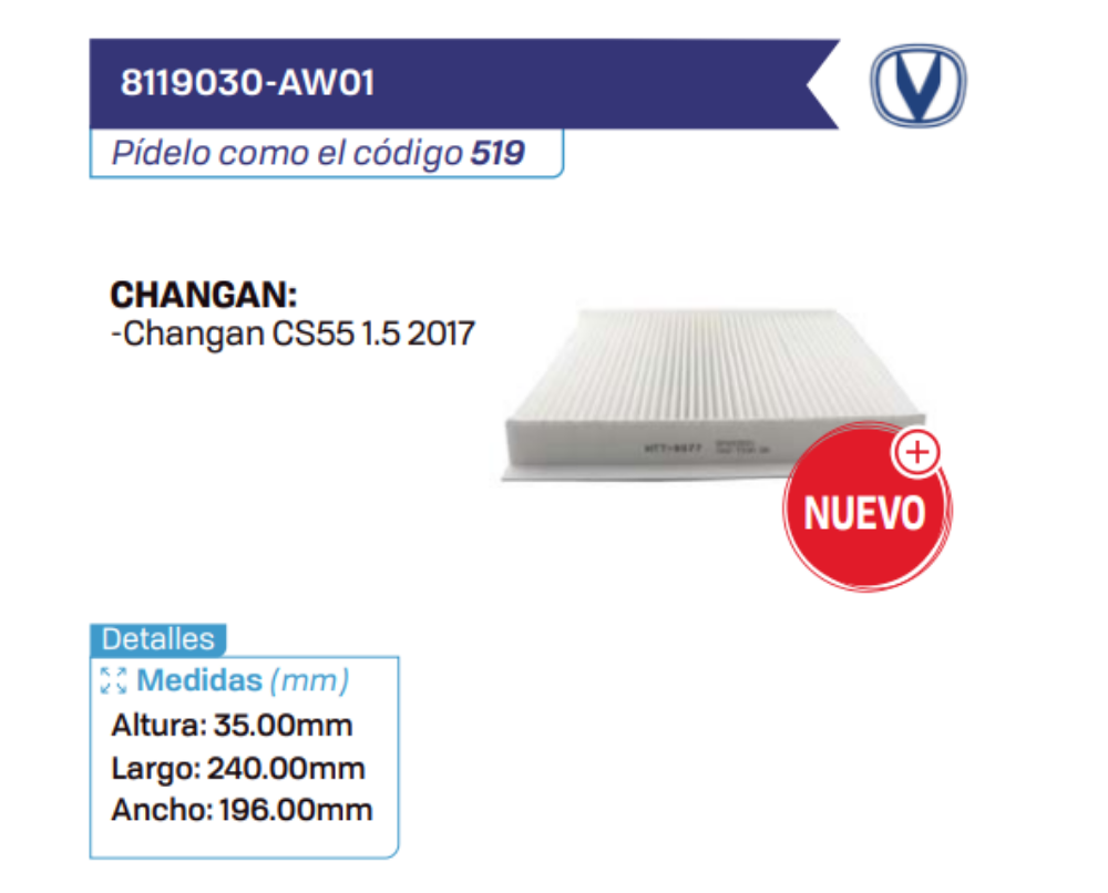 8119030-AW01 Filtros de cabina CHANGAN