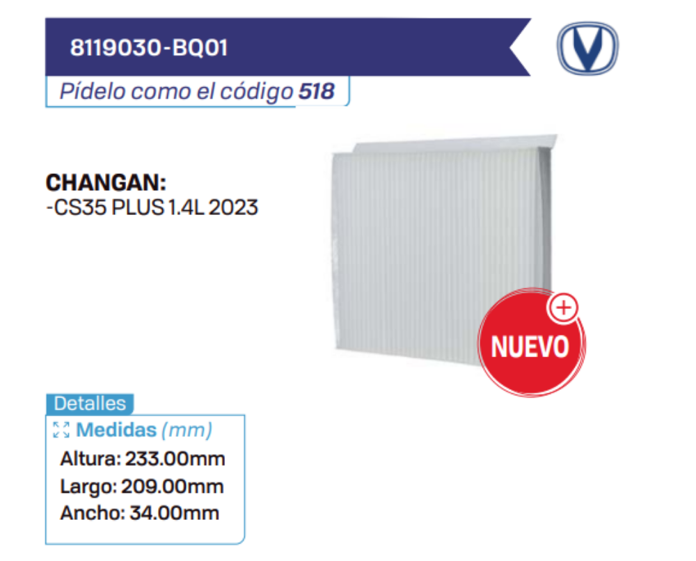 8119030-BQ01 Filtros de cabina CHANGAN