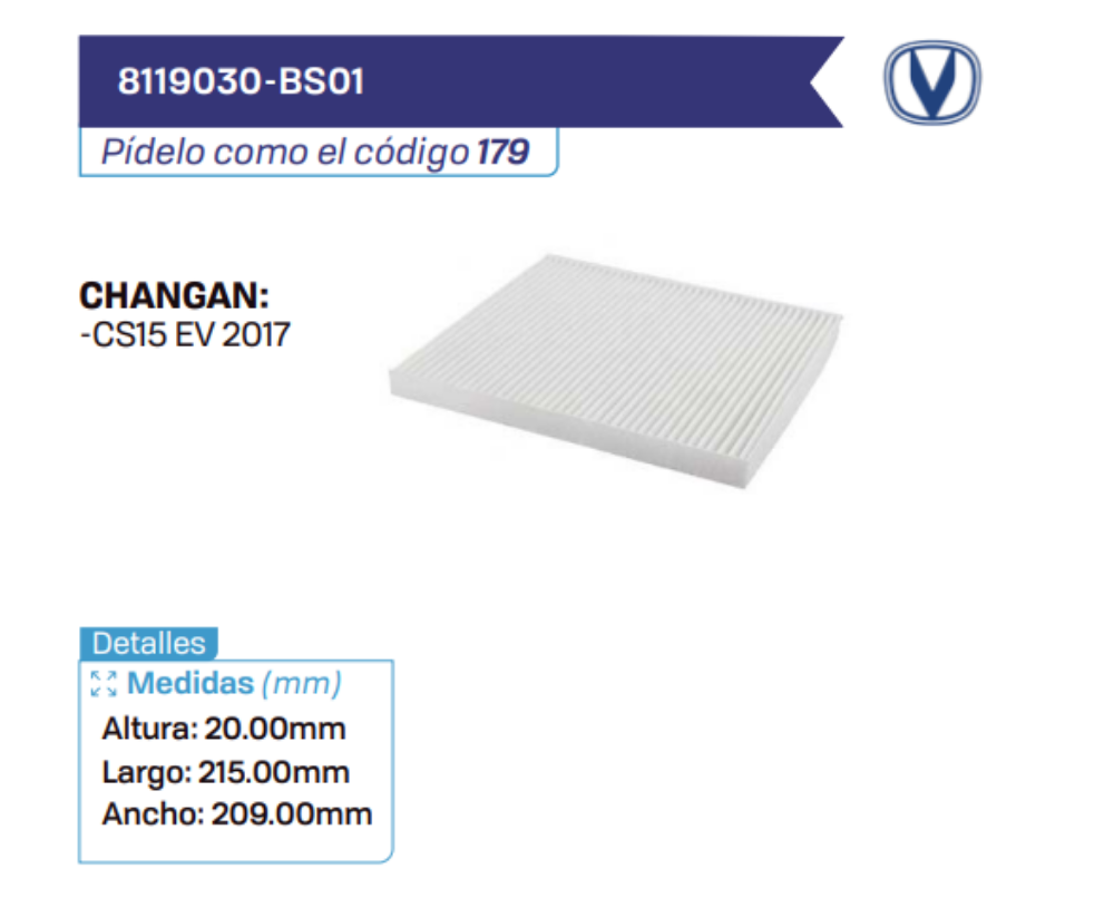 8119030-BS01 Filtros de cabina CHANGAN