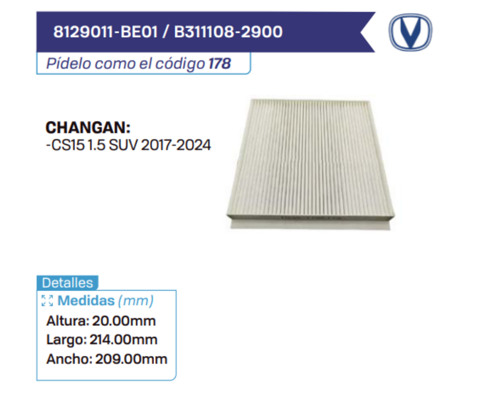 8129011-BE01 _ B311108-2900 Filtros de cabina CHANGAN