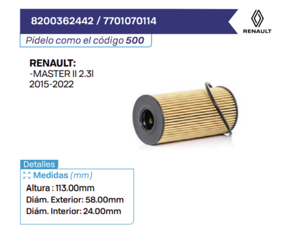 8200362442 _ 7701070114 Filtros de aceite RENAULT