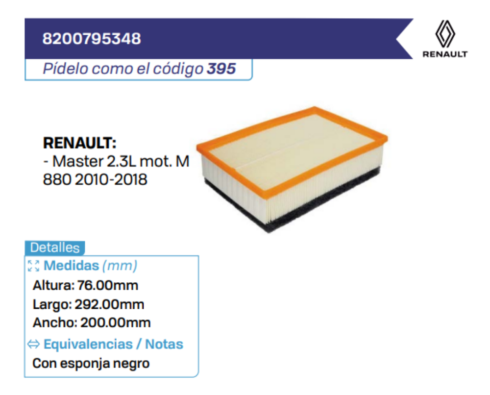 8200795348 Filtros de Aire RENAULT