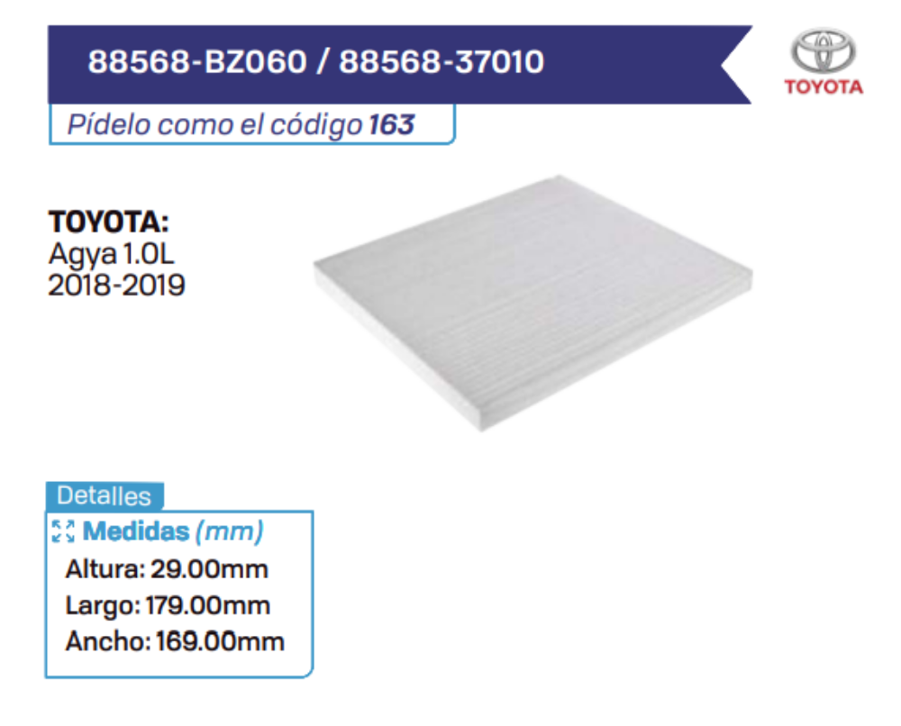 88568-BZ060 _ 88568-37010 Filtros de cabina TOYOTA