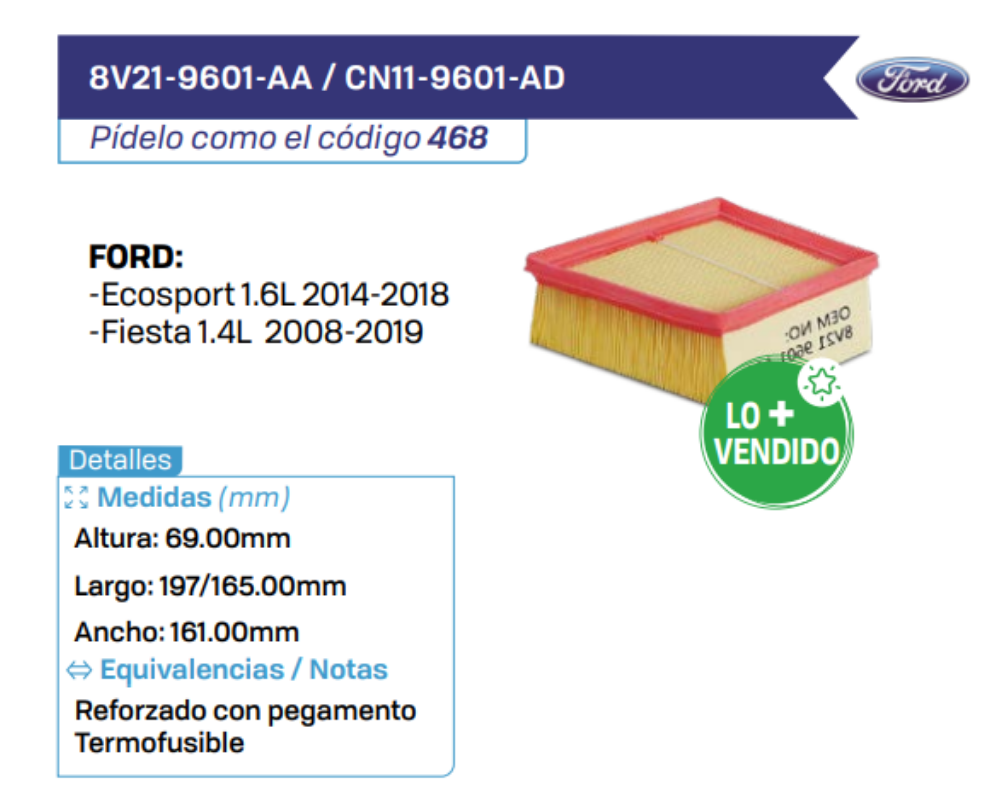 8V21-9601-AA _ CN11-9601-AD Filtros de Aire FORD