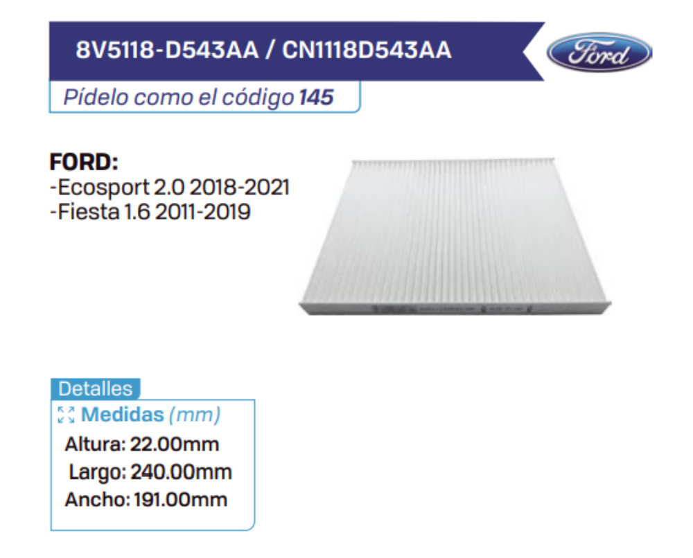 8V5118-D543AA _ CN1118D543AA Filtros de cabina FORD
