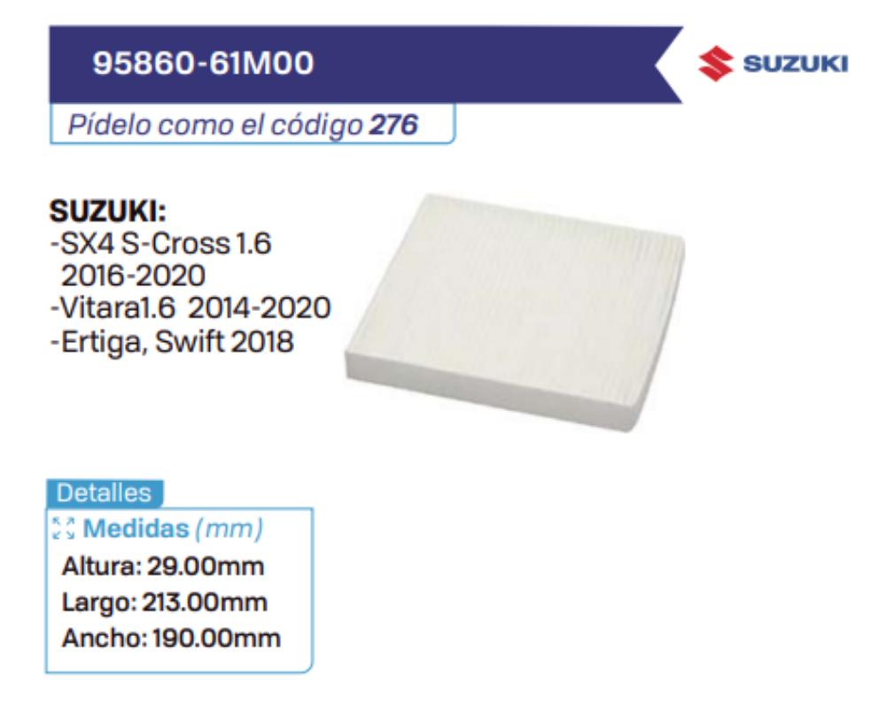 95860-61M00 Filtros de cabina SUZUKI