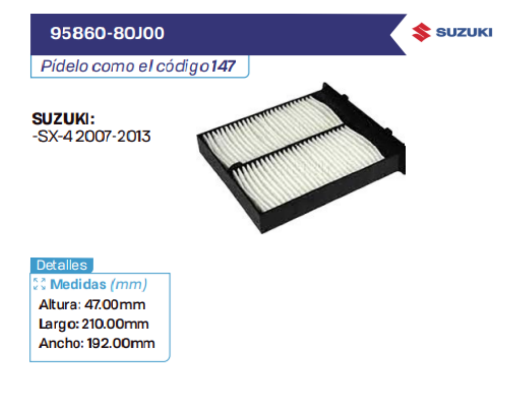 95860-80J00 Filtros de cabina SUZUKI