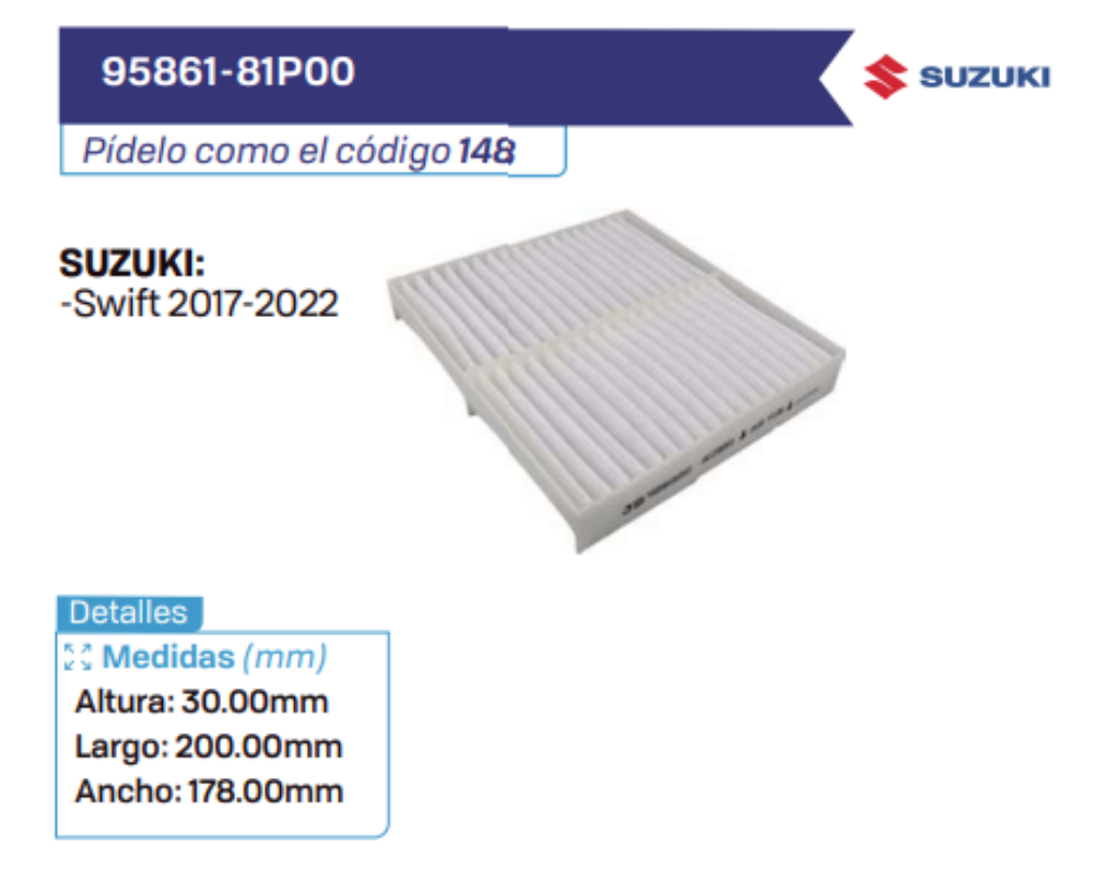 95861-81P00 Filtros de cabina SUZUKI