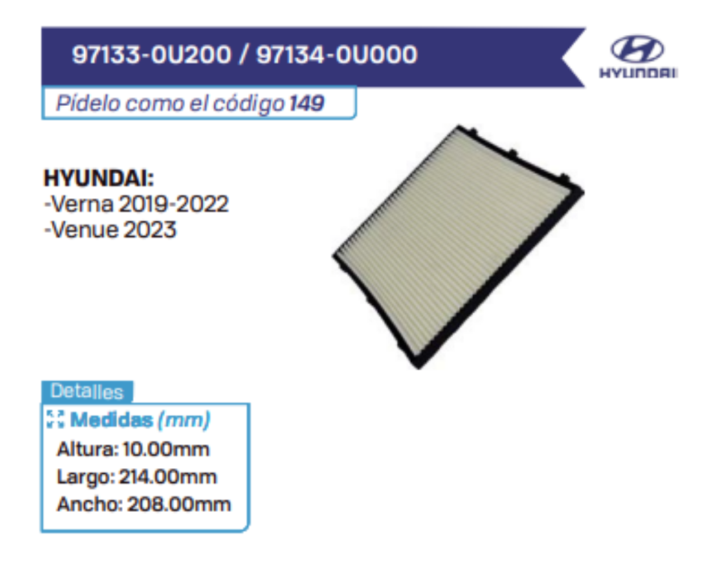 97133-0U200 _ 97134-0U000 Filtros de cabina HYUNDAI