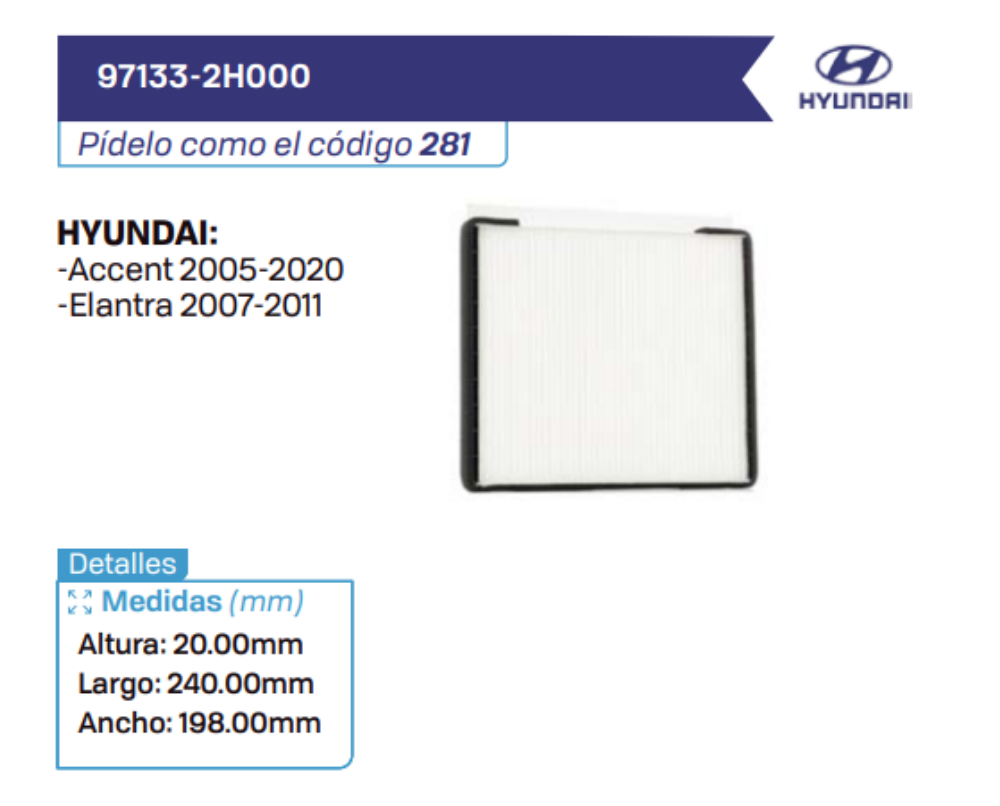 97133-2H000 Filtros de cabina HYUNDAI