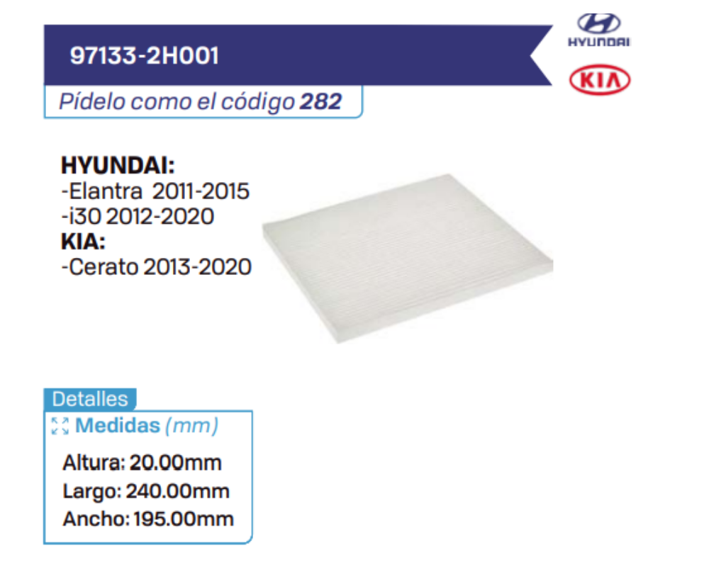 97133-2H001 Filtros de cabina HYUNDAI - KIA