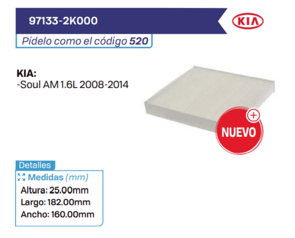 97133-2K000 Filtros de cabina KIA