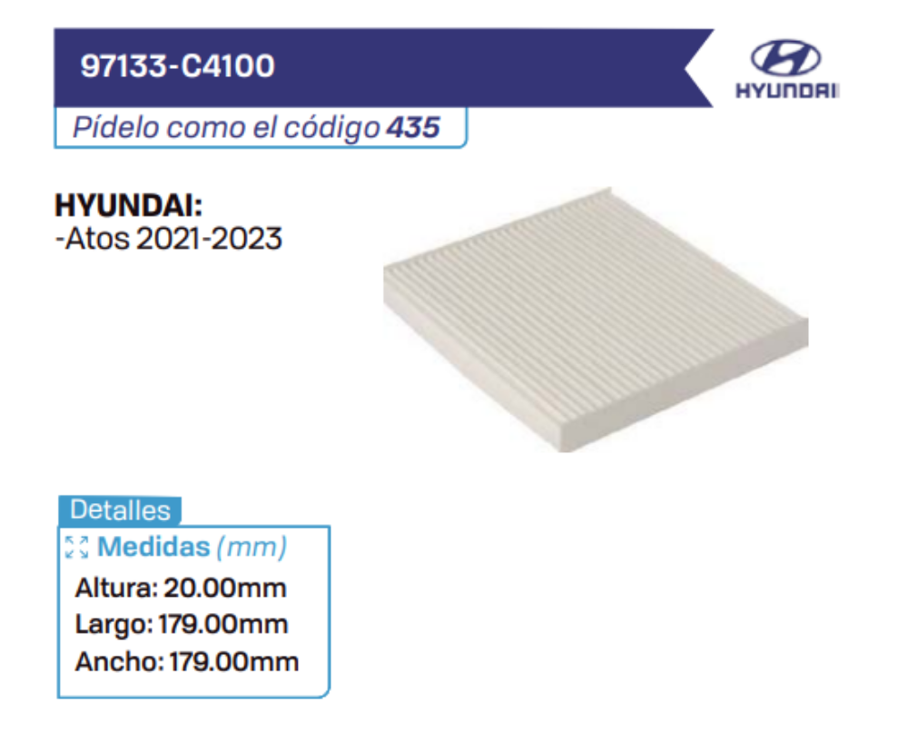 97133-C4100 Filtros de cabina HYUNDAI