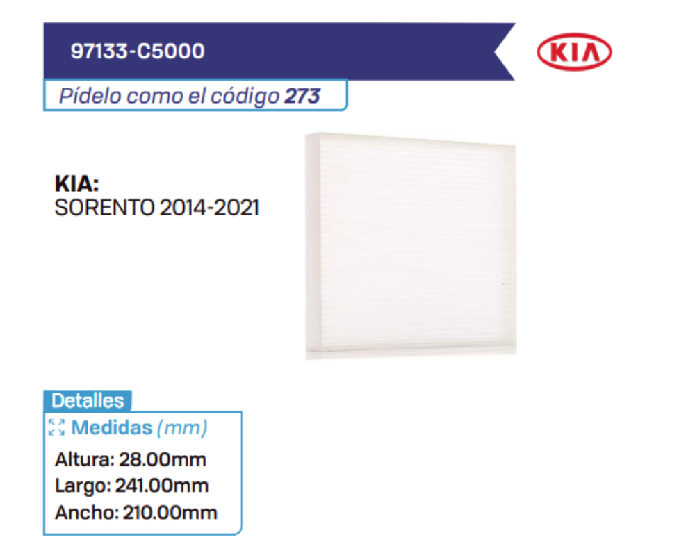 97133-C5000 Filtros de cabina KIA