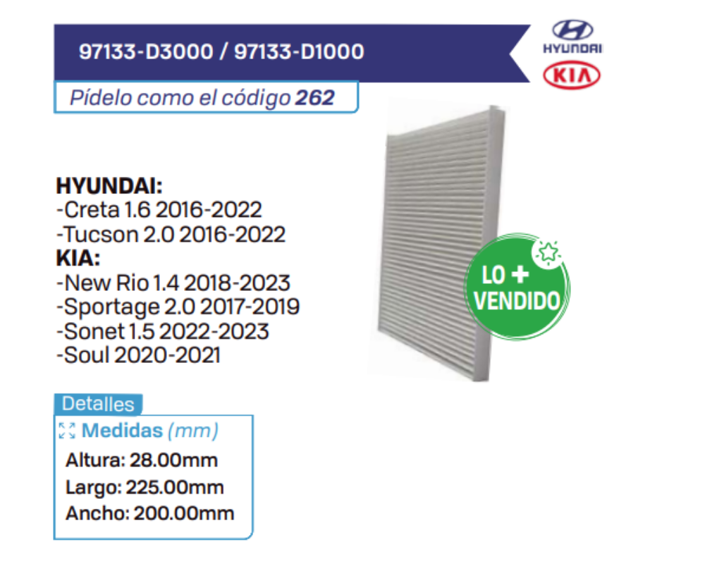 97133-D3000 _ 97133-D1000 Filtros de cabina HYUNDAI - KIA