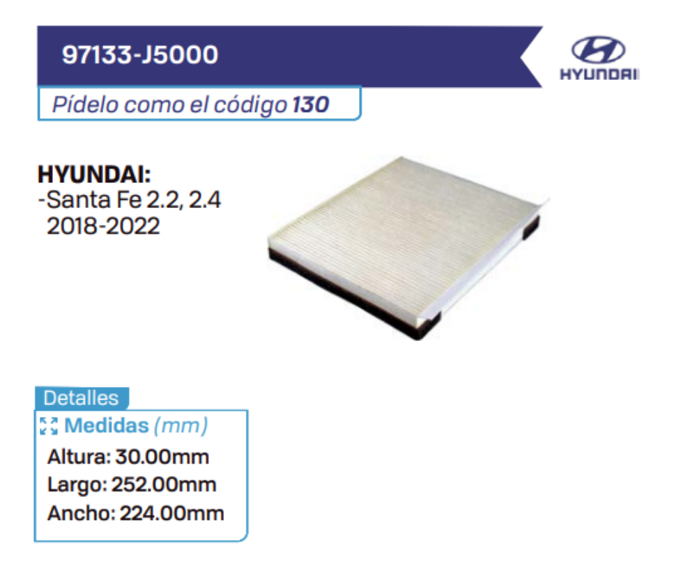 97133-J5000 Filtros de cabina HYUNDAI