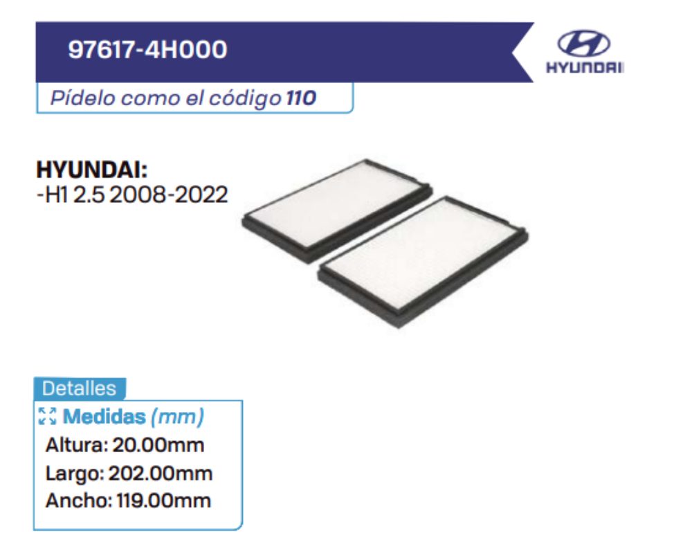 97617-4H000 Filtros de cabina HYUNDAI