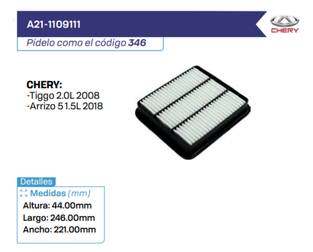 A21-1109111 Filtros de aire CHERY