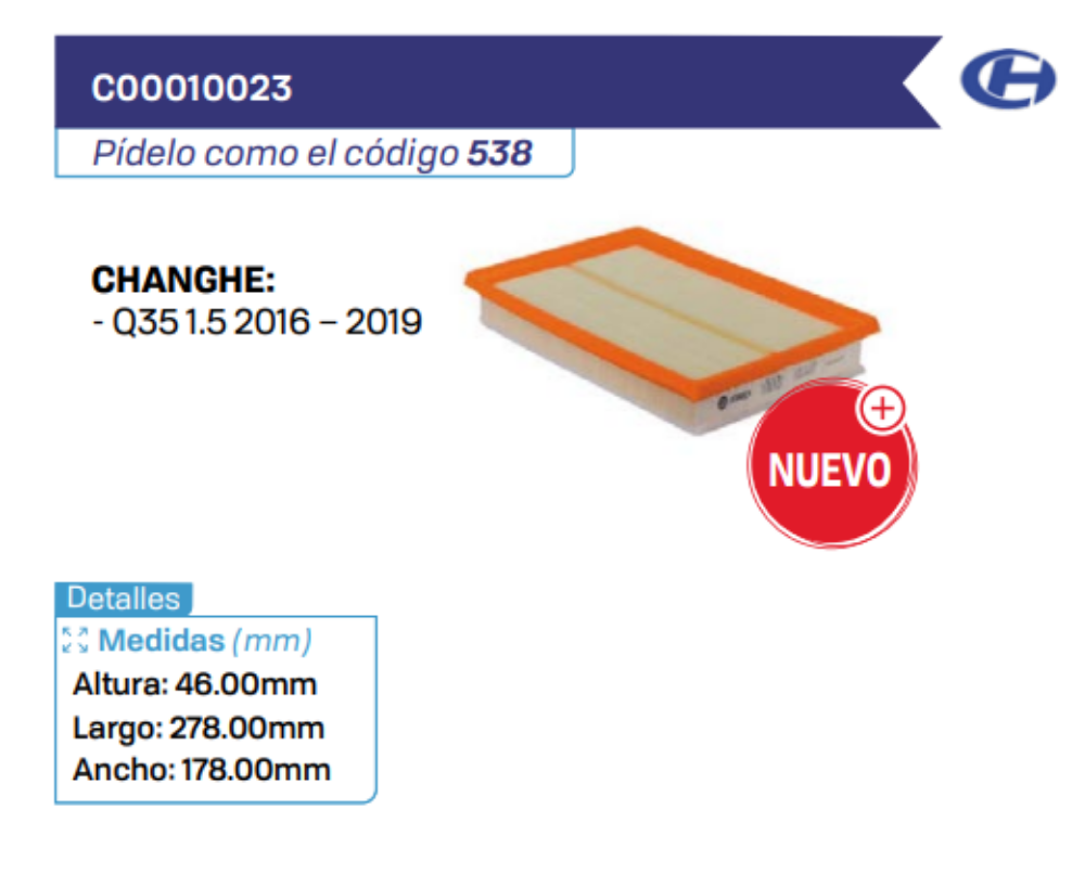 C00010023 Filtros de aire CHANGHE
