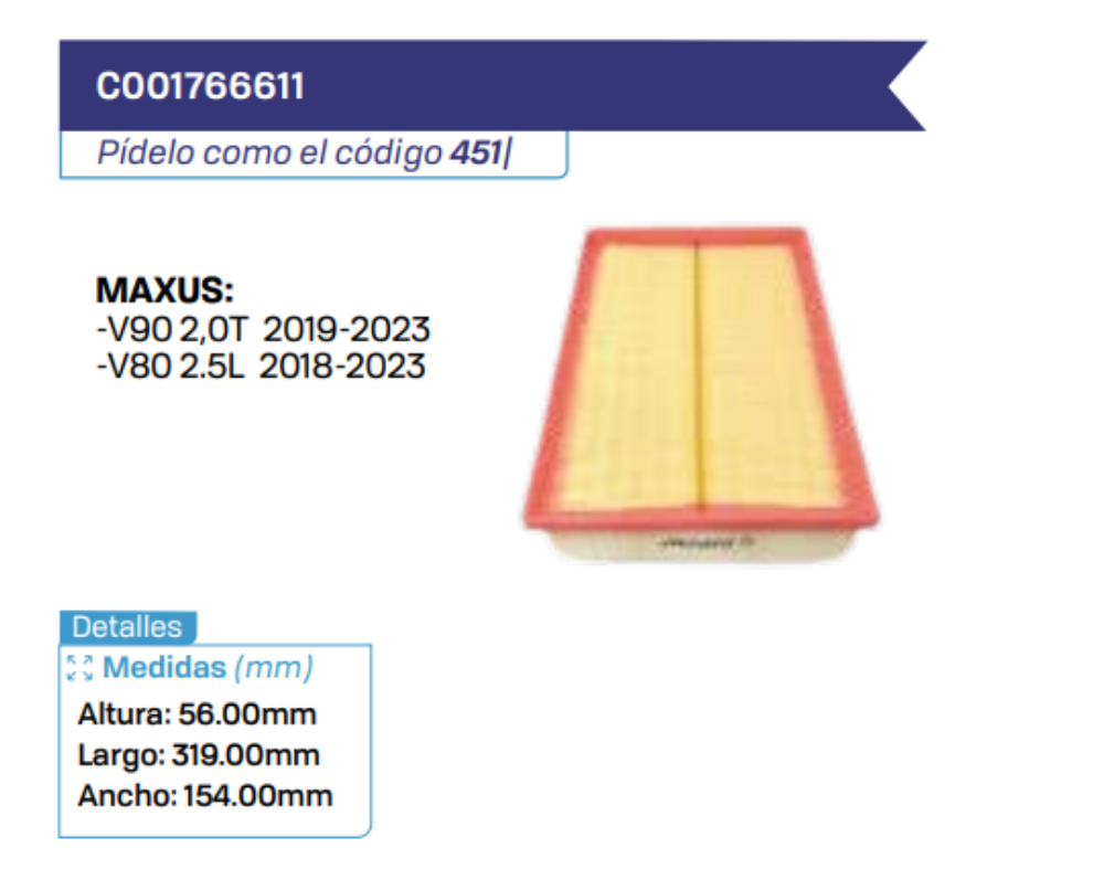 C001766611 Filtros de aire MAXUS