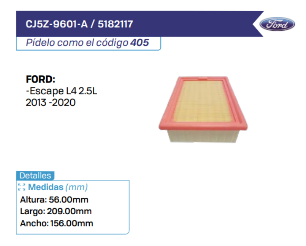 CJ5Z-9601-A _ 5182117 Filtros de Aire FORD