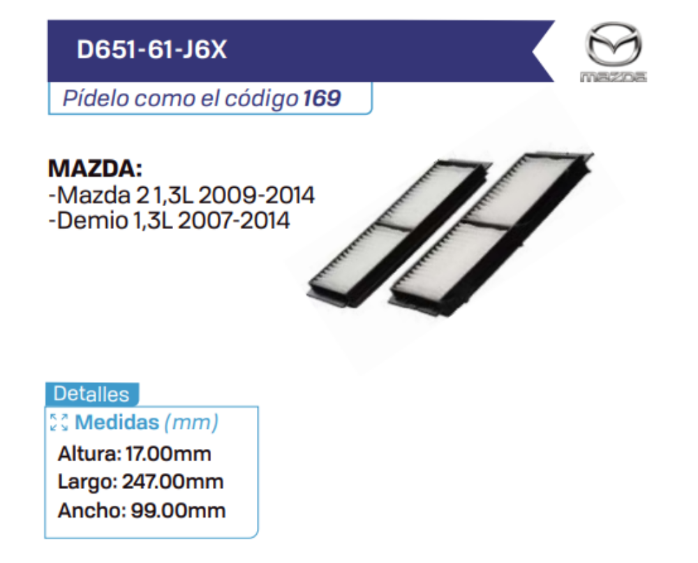 D651-61-J6X Filtros de cabina MAZDA