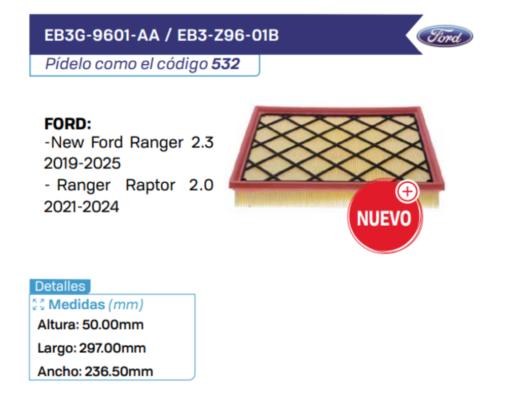 EB3G-9601-AA _ EB3-Z96-01B Filtros de Aire FORD