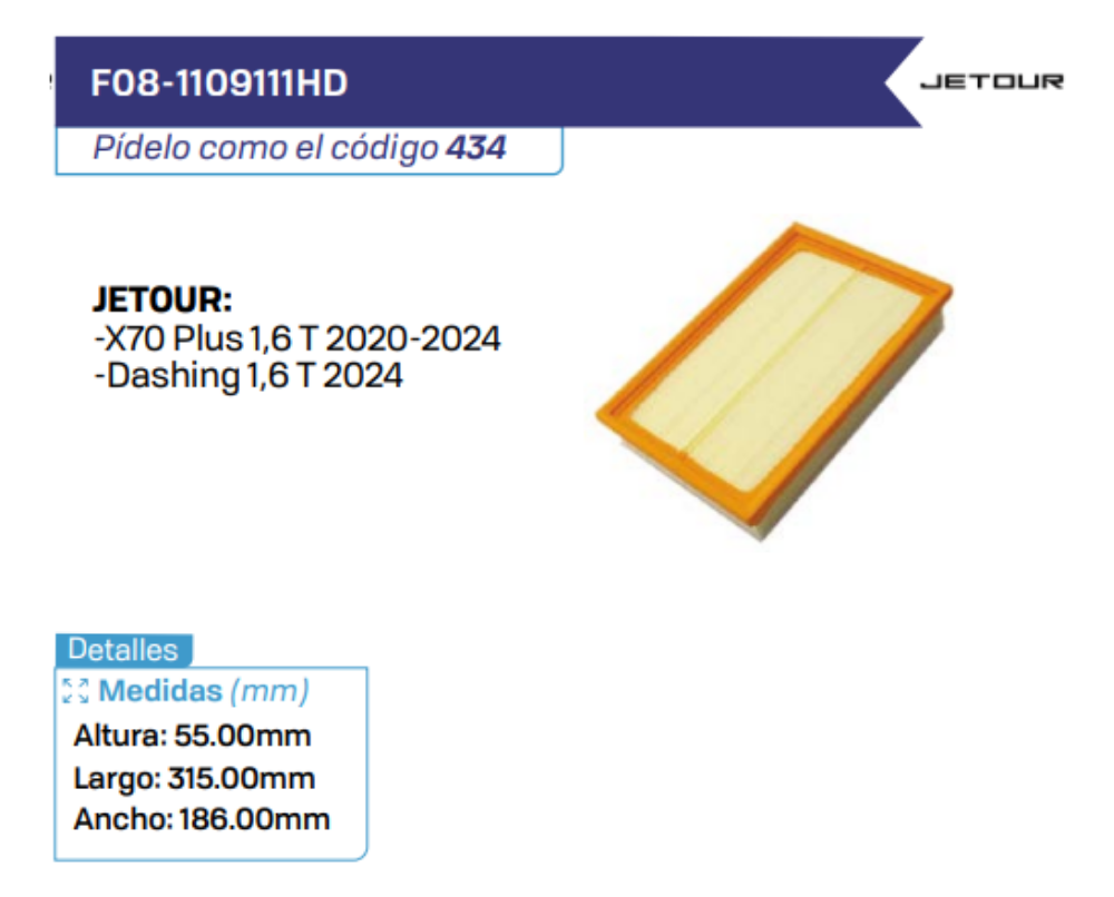 F08-1109111HD Filtros de aire JETOUR