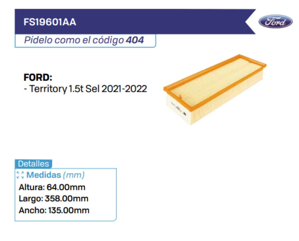 FS19601AA Filtros de Aire FORD