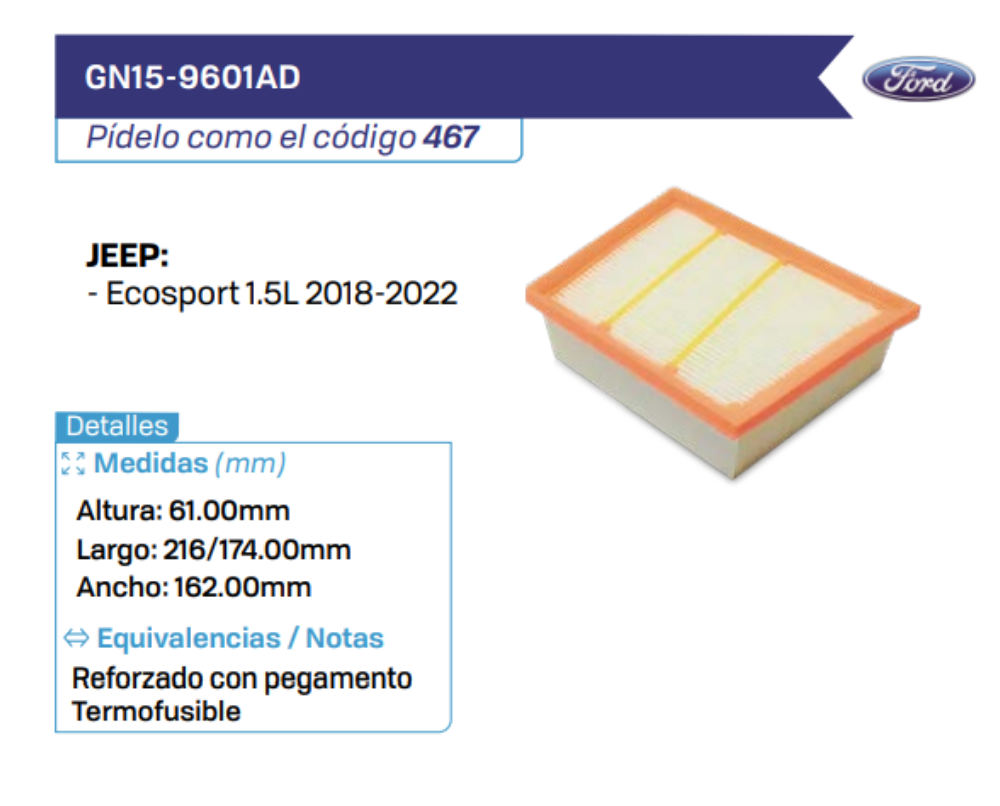 GN15-9601AD Filtros de Aire JEEP