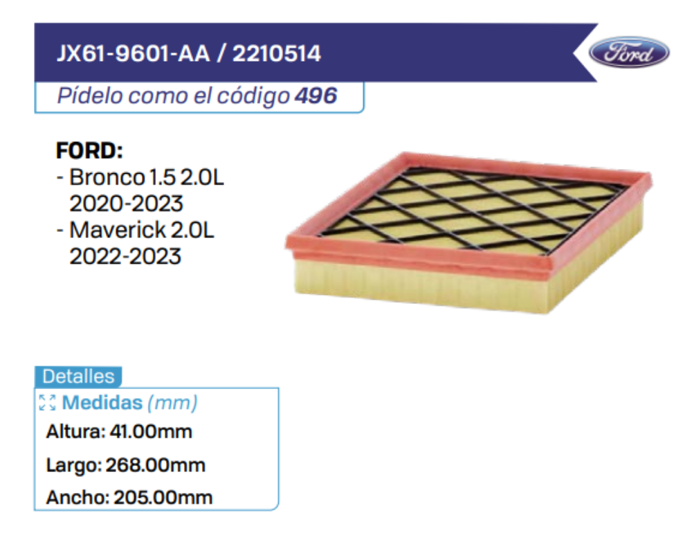 JX61-9601-AA _ 2210514 Filtros de Aire FORD