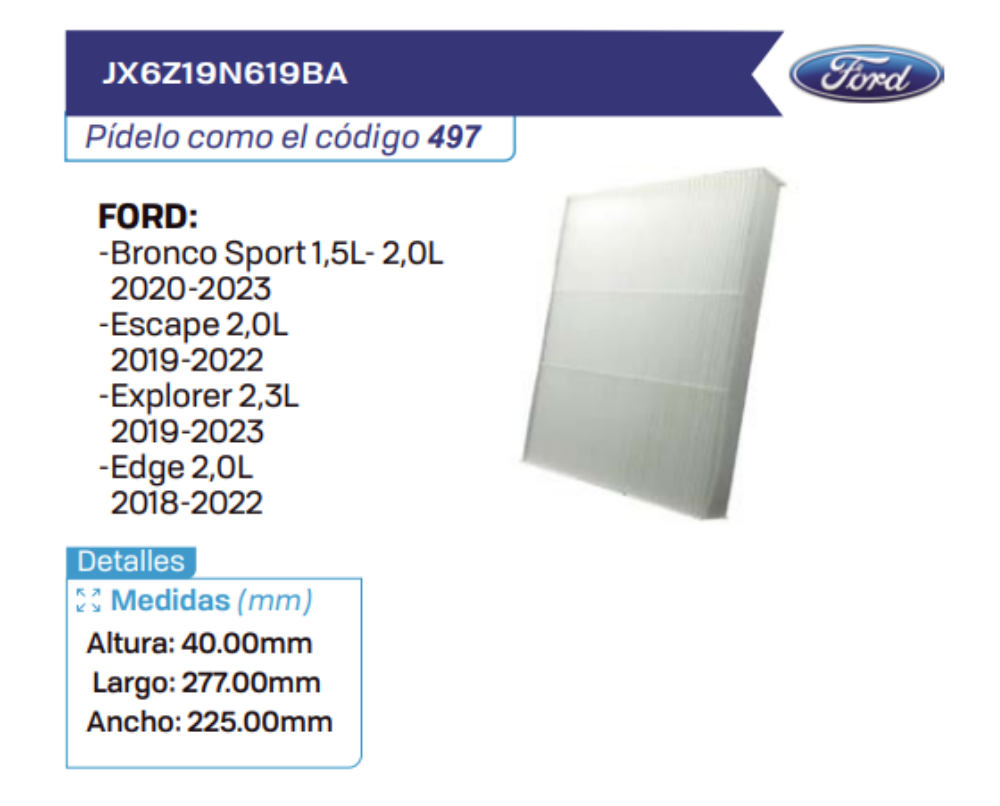 JX6Z19N619BA Filtros de cabina FORD