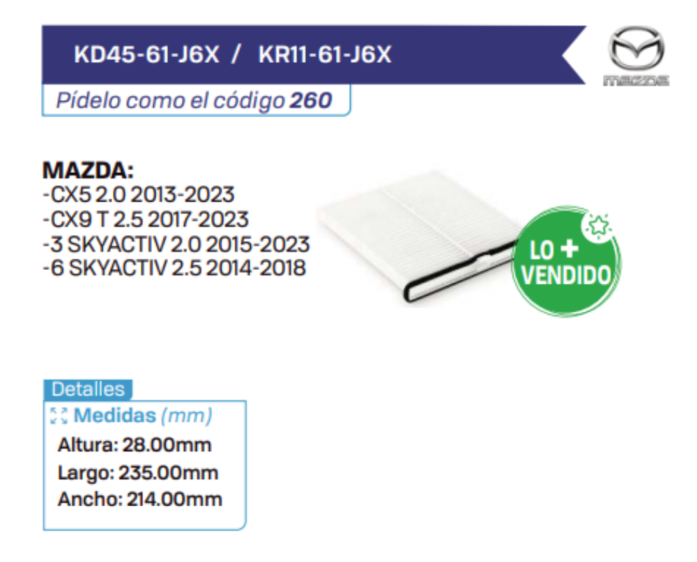 KD45-61-J6X _ KR11-61-J6X Filtros de cabina MAZDA