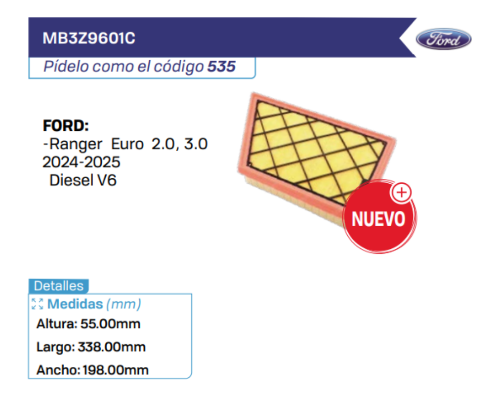 MB3Z9601C Filtros de Aire FORD