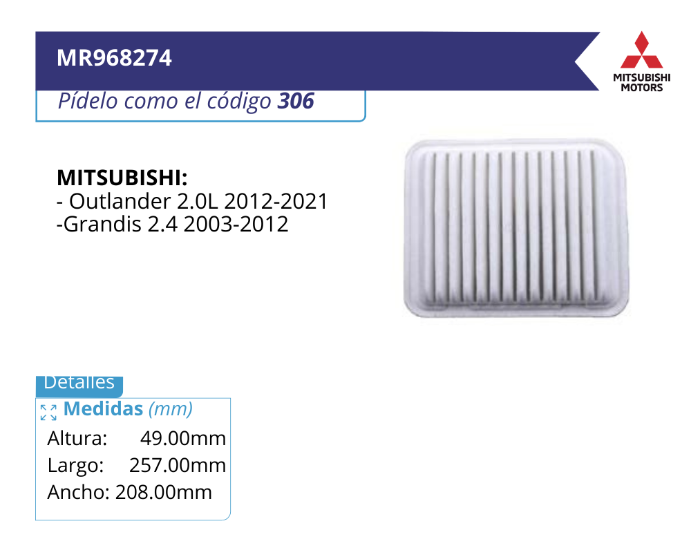 MR968274 Filtros de Aire MITSUBISHI