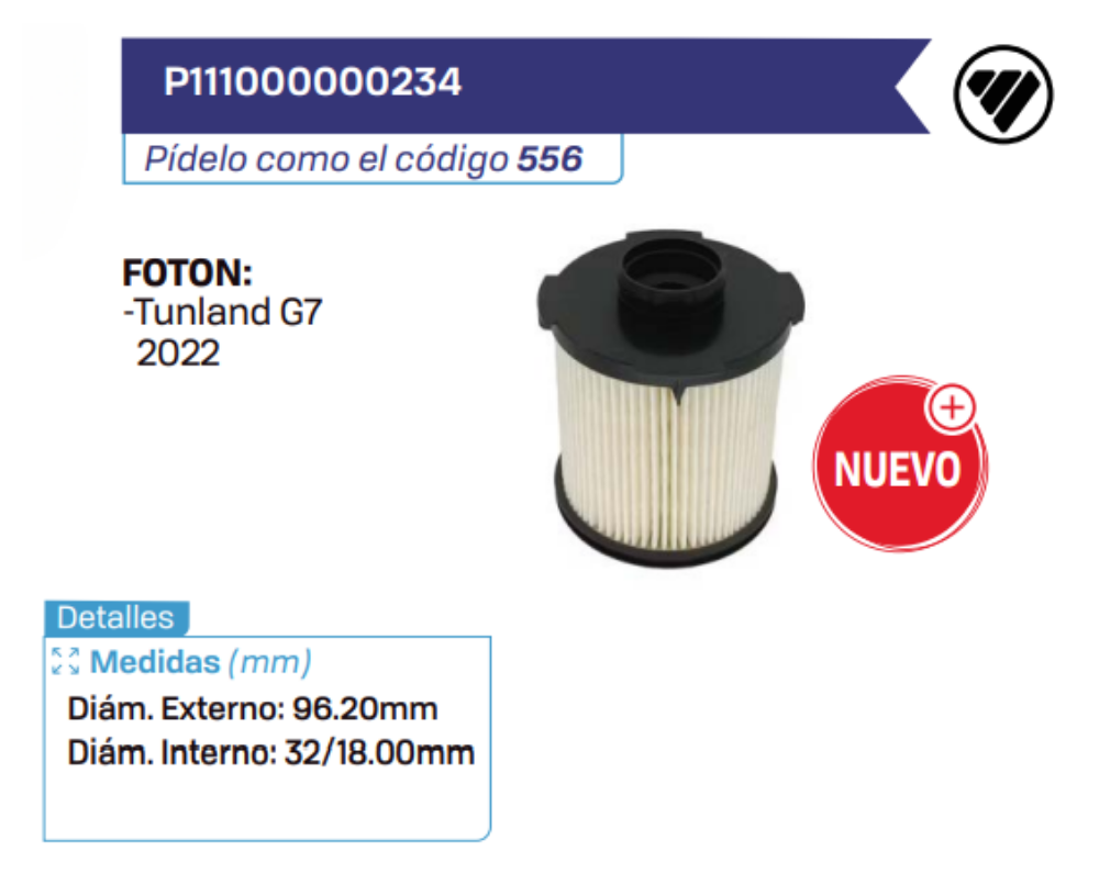 P111000000234 Filtros de petróleo FOTON