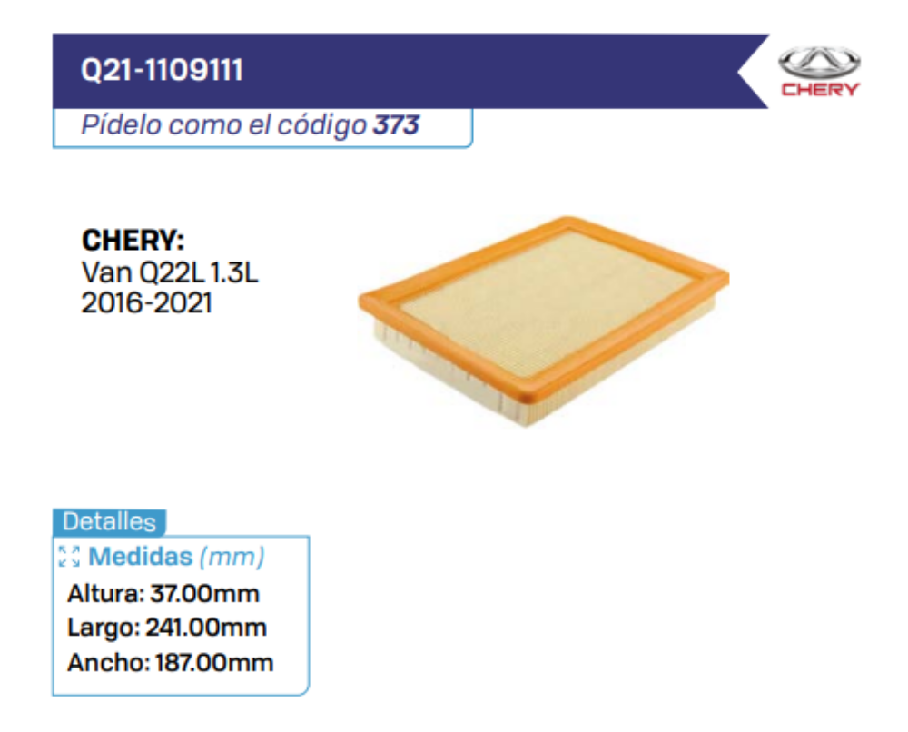 Q21-1109111 Filtros de aire CHERY