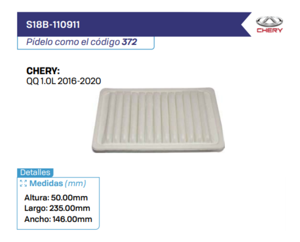 S18B-110911 Filtros de aire CHERY