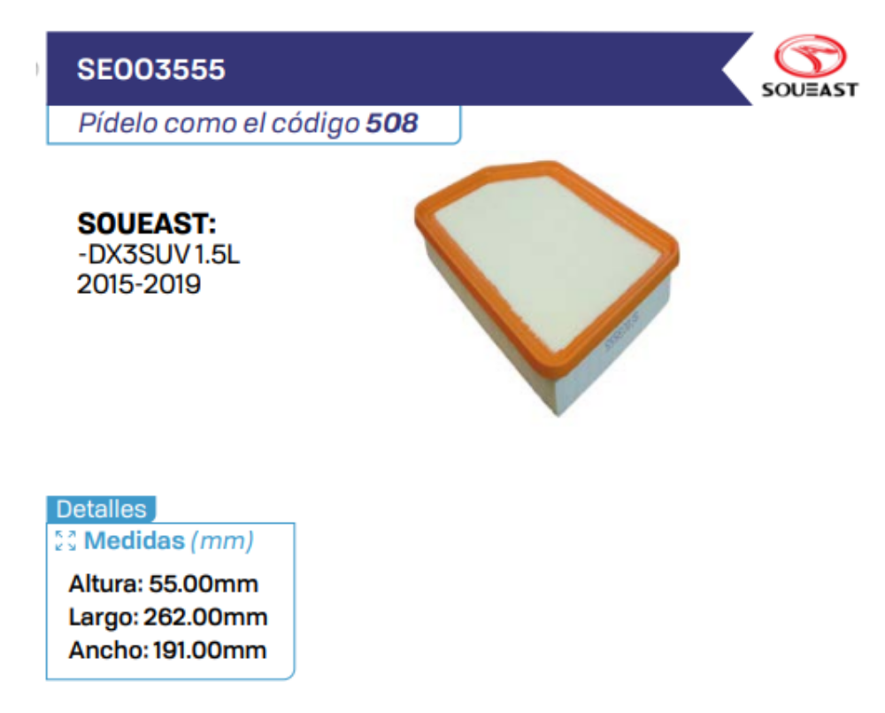 SEOO3555 Filtros de aire SOUEAST